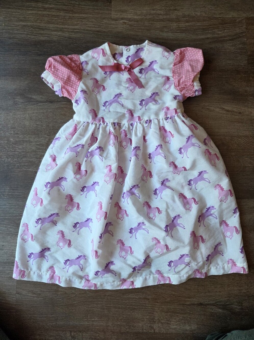 Hand Made Unicorn Pink and Purple Print White Frilly Puff Sleeve Dress Girls S